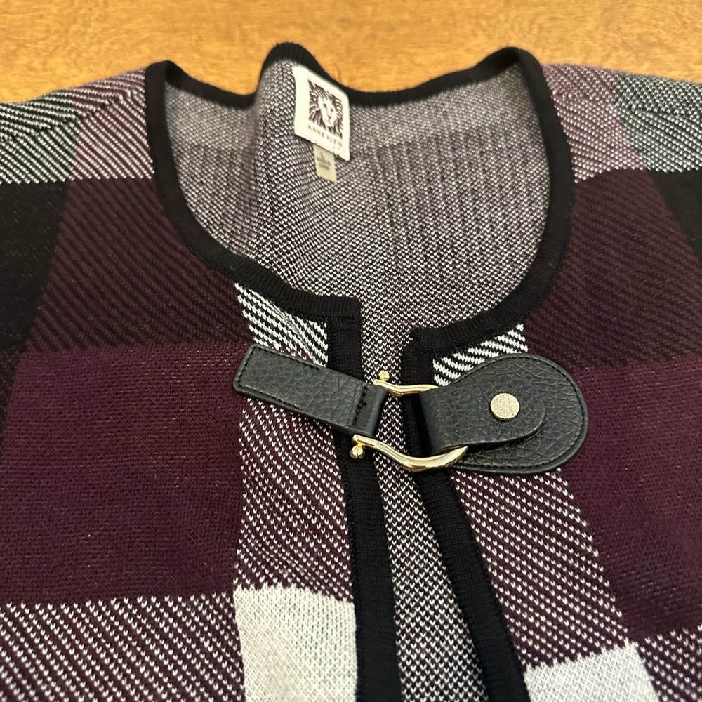 Anne Klein Plaid Longline Cardigan Sweater - Picture 3 of 6